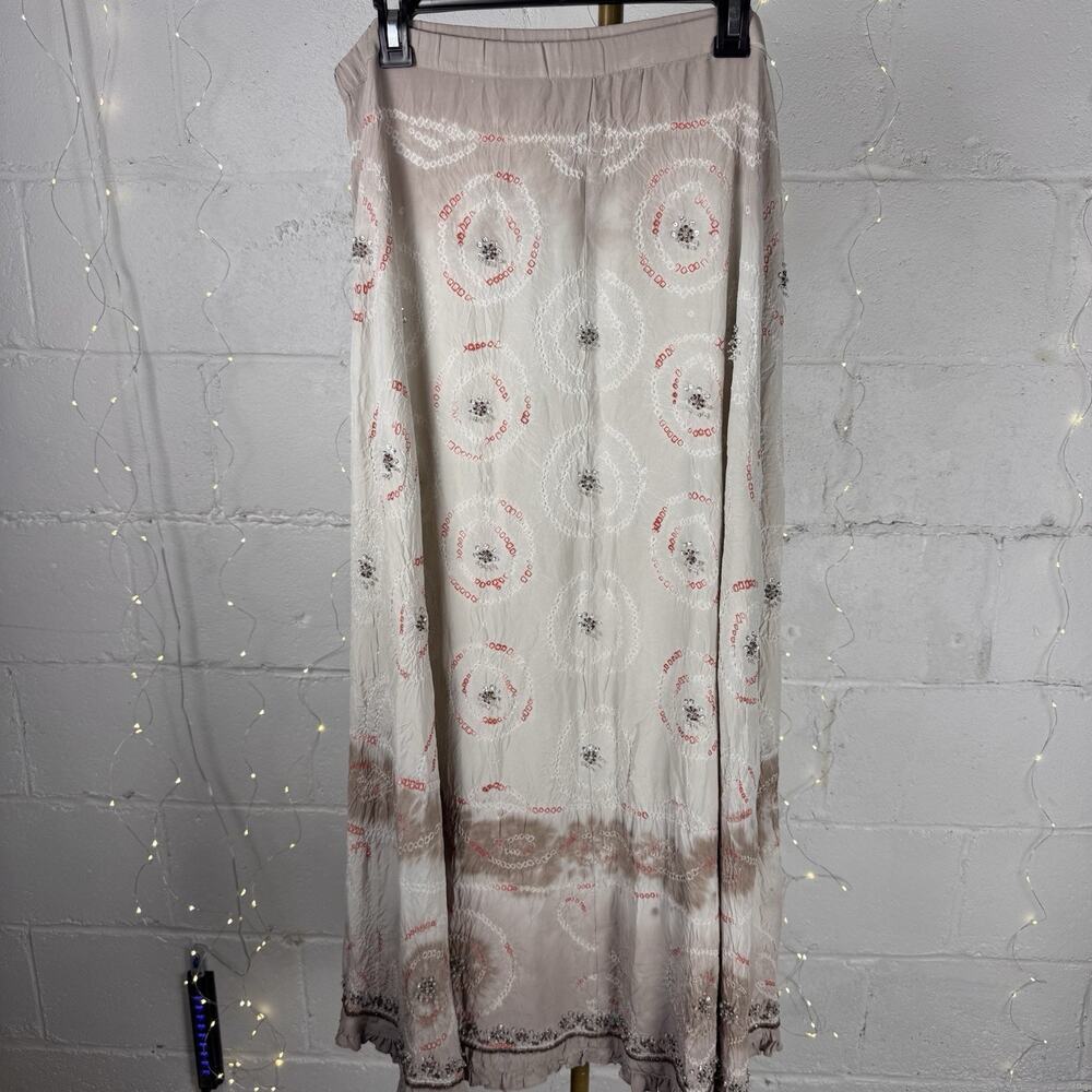 jane seymour signature women’s 16 100% silk beaded embroidered maxi skirt